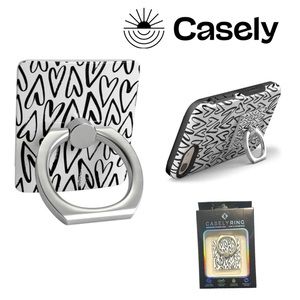 Universal CASELY Clear Black Scribble Hearts Metal Phone Ring Kickstand